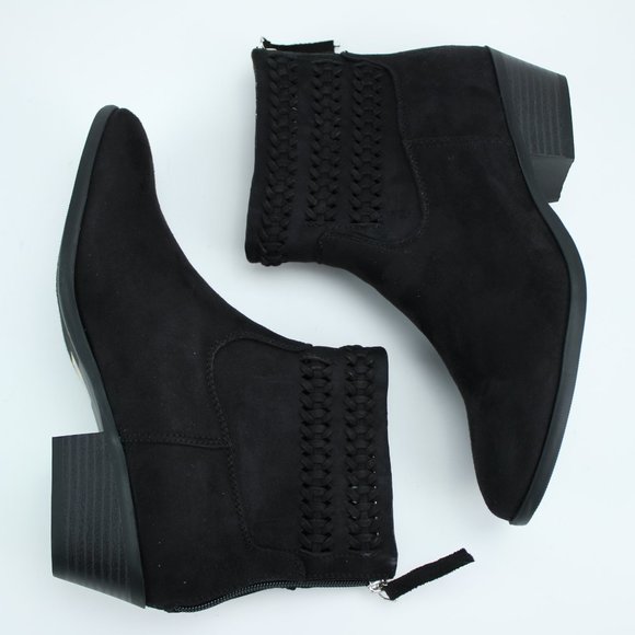 Black Ankle Boots Braided Woven Faux Suede Booties - Picture 8 of 8